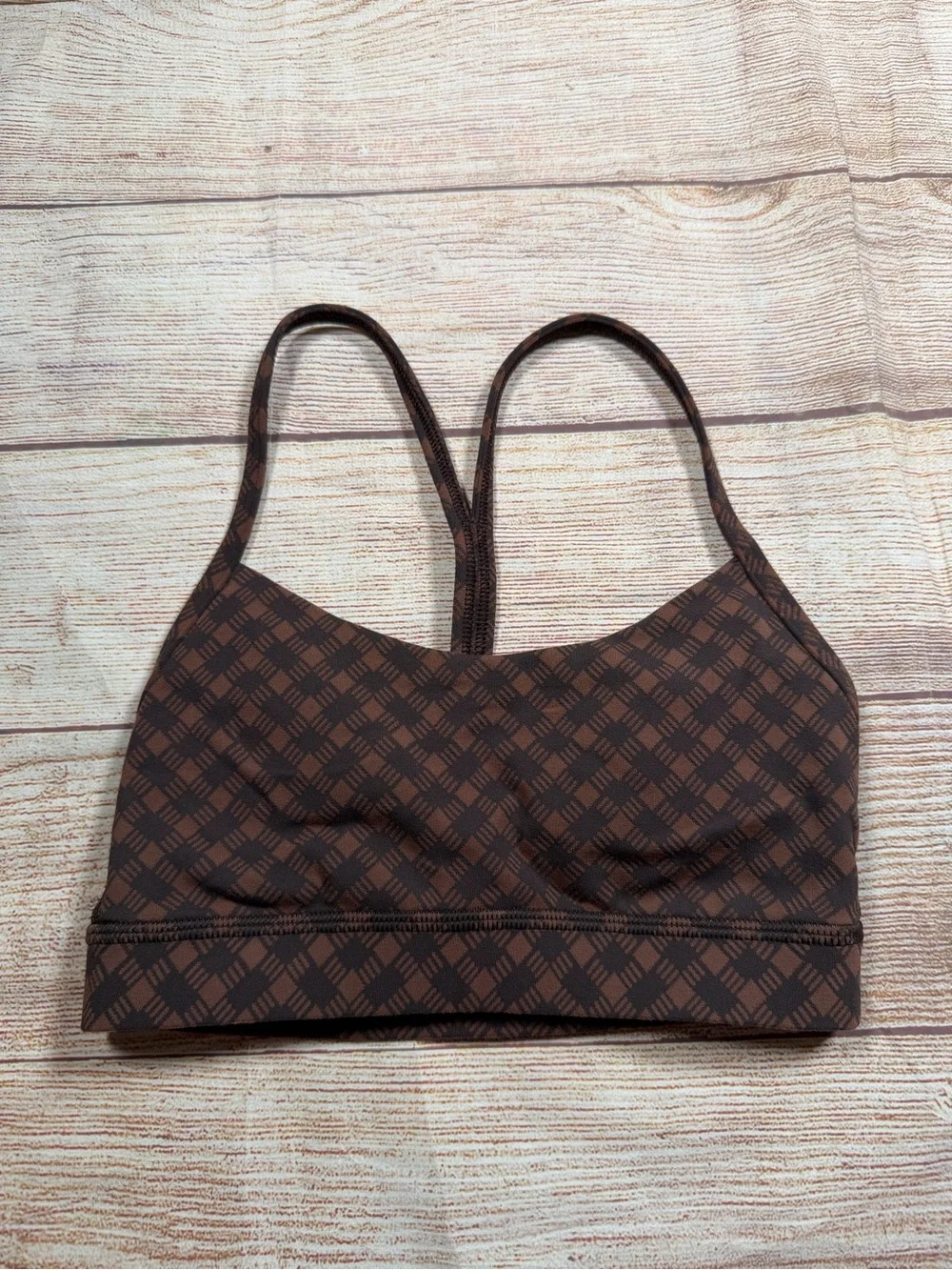 Lululemon Flow Y Bra in the Nulu Square Heart Jacquard